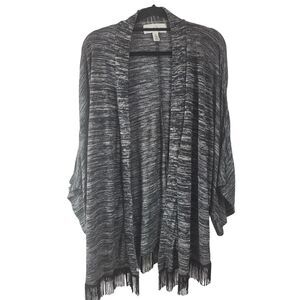 French Connection Cardigan 3X Womens Plus Size Grey Doleman Sleeve Fringe Top‎